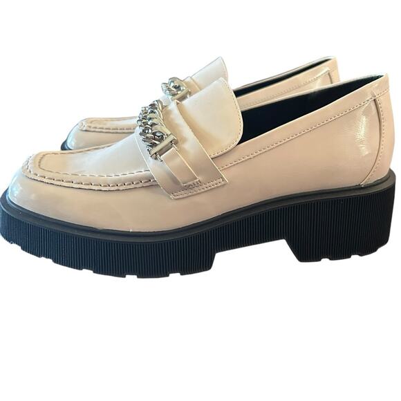 Aqua Blake Patent Square Toe Penny Loafer Chain Detail Platform Lug Sole NEW 9.5 - Picture 7 of 11